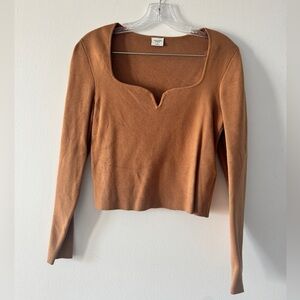 Abercrombie & Fitch A&F Long Sleeve Sweetheart Slim Sweater Top Ribbed Tan